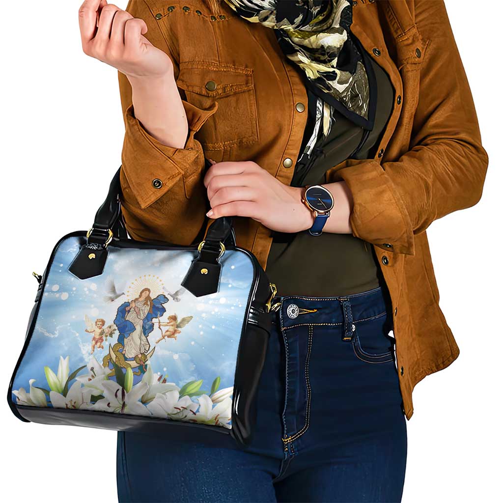 Italy Immaculate Conception Feast Day Shoulder Handbag Virgin Mary with Cross And Lily Flower LT19