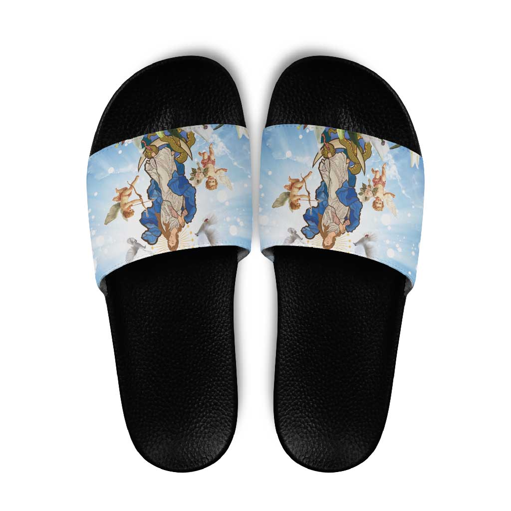 Italy Immaculate Conception Feast Day Slide Sandals Virgin Mary with Cross And Lily Flower LT19