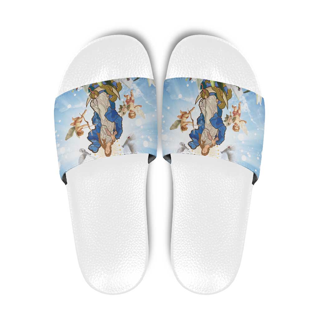 Italy Immaculate Conception Feast Day Slide Sandals Virgin Mary with Cross And Lily Flower LT19