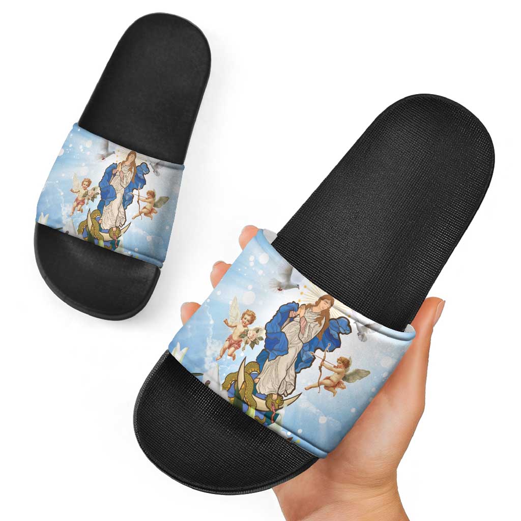 Italy Immaculate Conception Feast Day Slide Sandals Virgin Mary with Cross And Lily Flower LT19