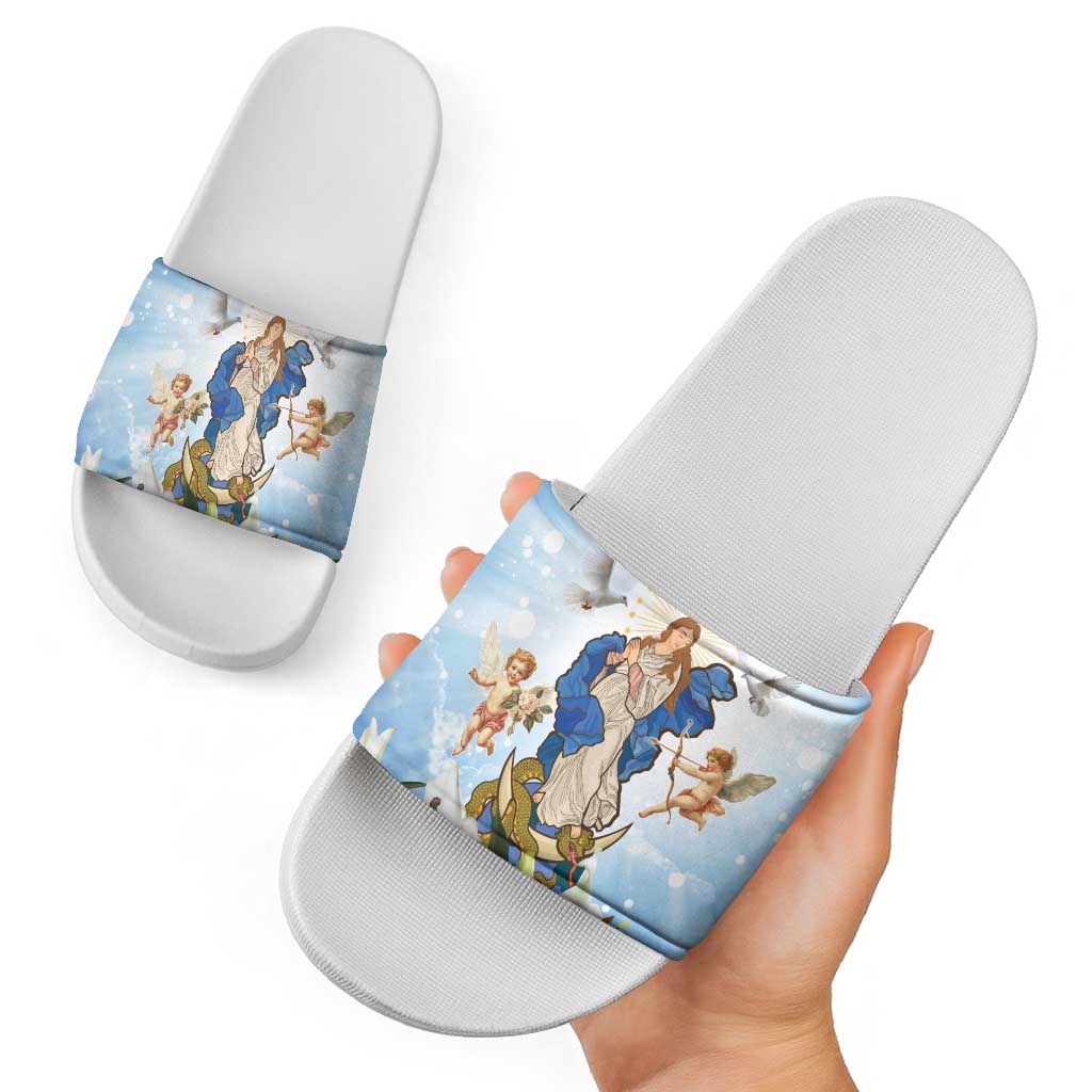 Italy Immaculate Conception Feast Day Slide Sandals Virgin Mary with Cross And Lily Flower LT19