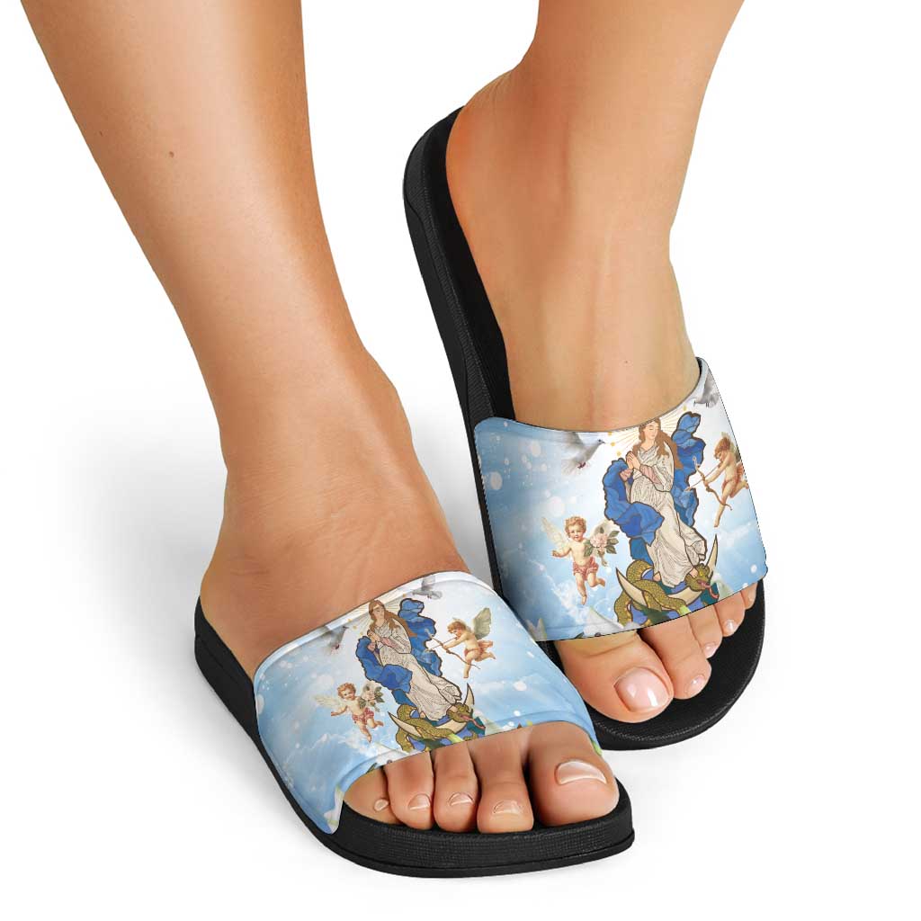 Italy Immaculate Conception Feast Day Slide Sandals Virgin Mary with Cross And Lily Flower LT19