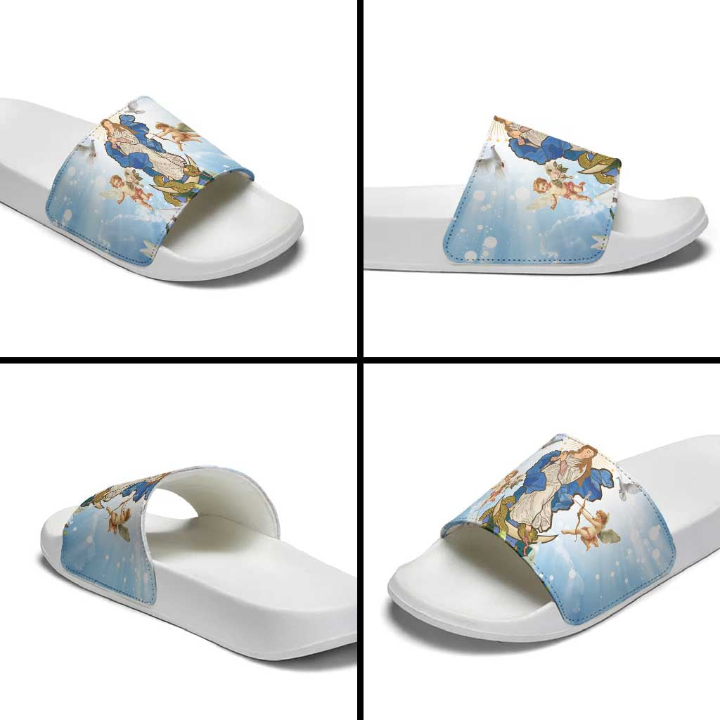 Italy Immaculate Conception Feast Day Slide Sandals Virgin Mary with Cross And Lily Flower LT19