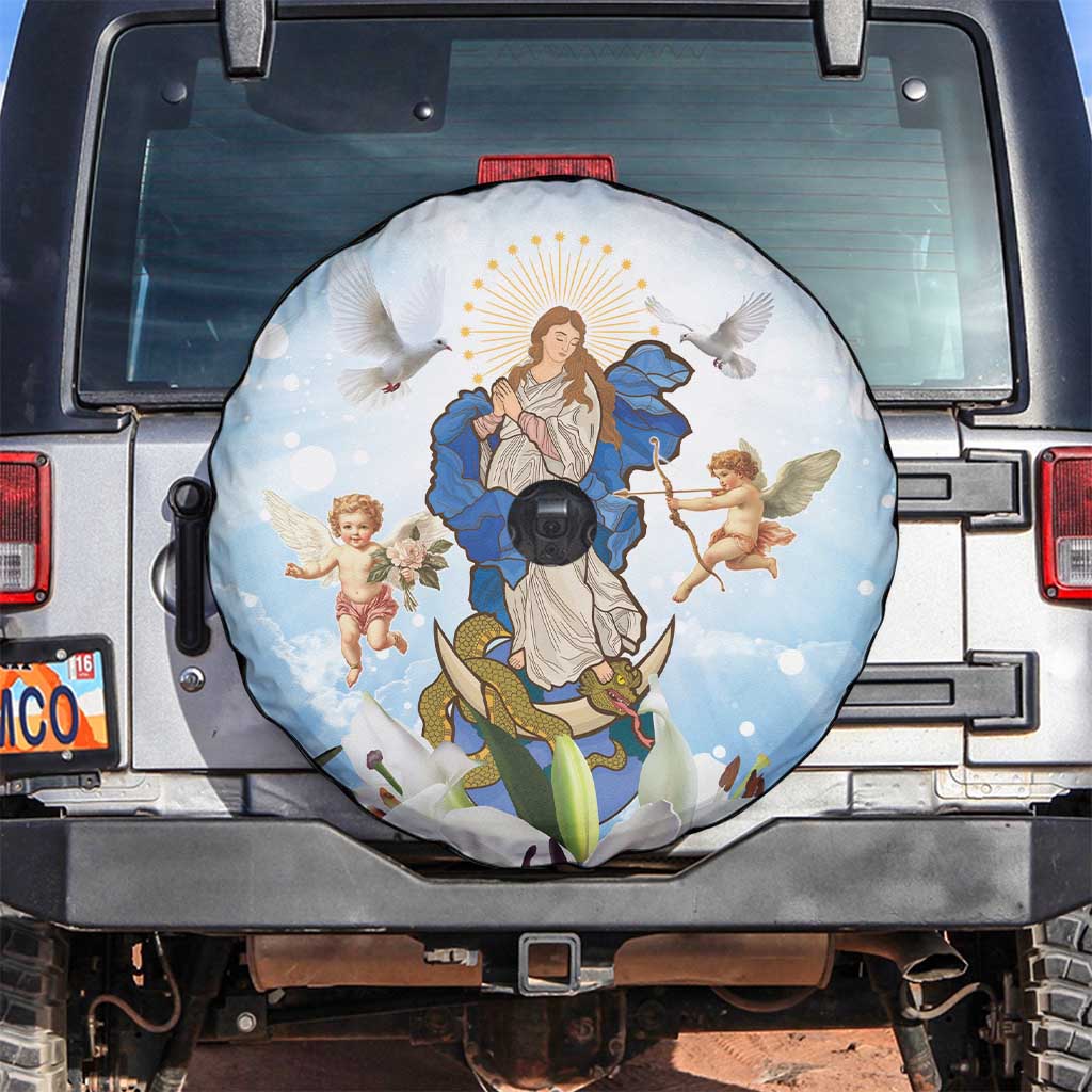 Italy Immaculate Conception Feast Day Spare Tire Cover Virgin Mary with Cross And Lily Flower LT19