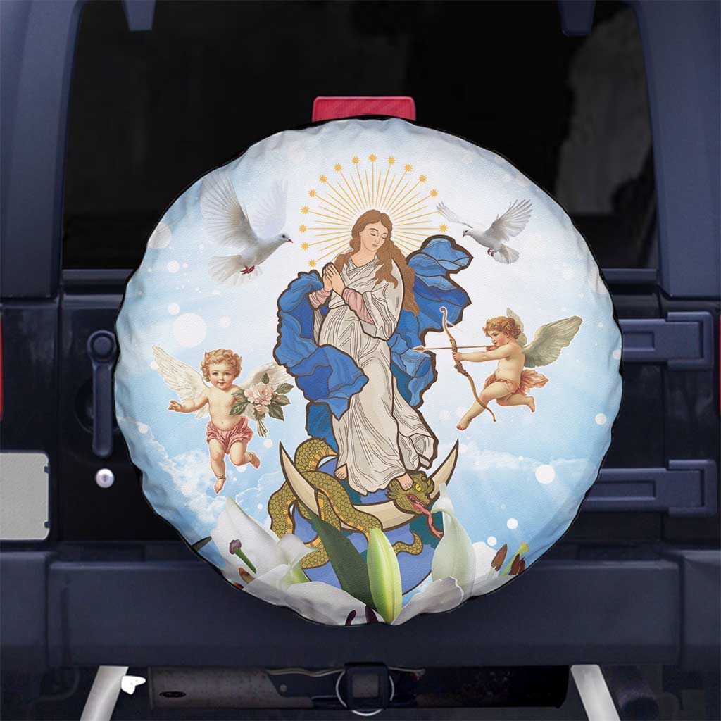 Italy Immaculate Conception Feast Day Spare Tire Cover Virgin Mary with Cross And Lily Flower LT19