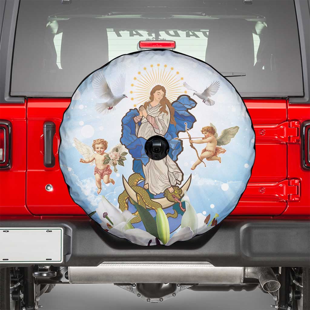 Italy Immaculate Conception Feast Day Spare Tire Cover Virgin Mary with Cross And Lily Flower LT19
