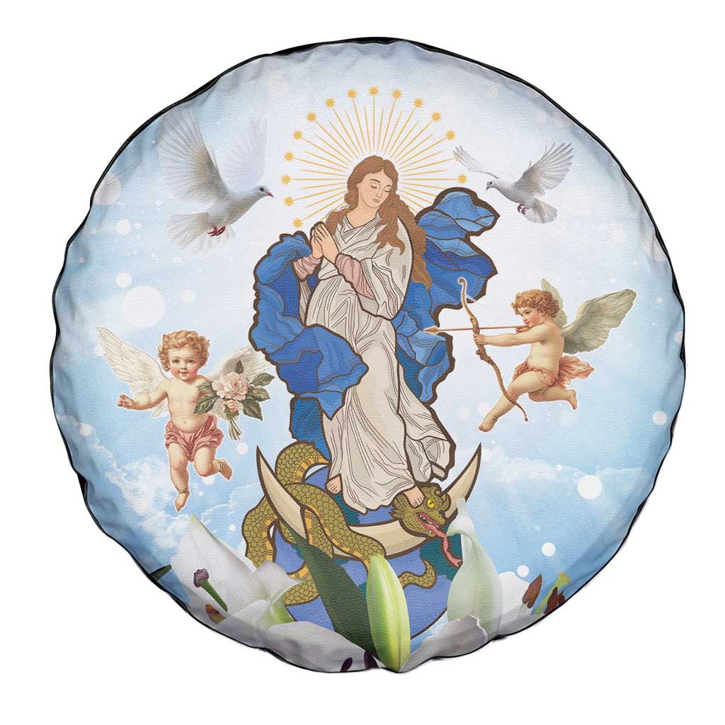 Italy Immaculate Conception Feast Day Spare Tire Cover Virgin Mary with Cross And Lily Flower LT19