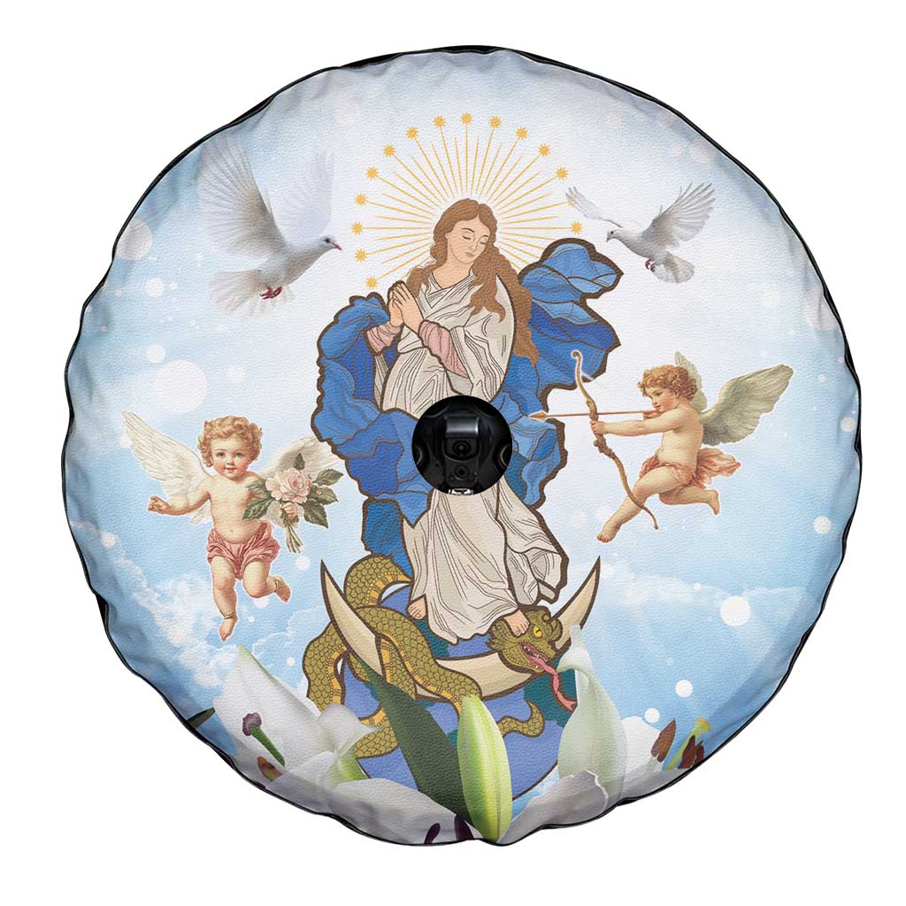 Italy Immaculate Conception Feast Day Spare Tire Cover Virgin Mary with Cross And Lily Flower LT19