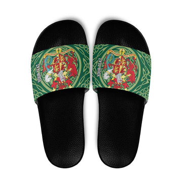 Personalized Carmarthenshire Wales Slide Sandals Map and Emblem Celtic Style LT19