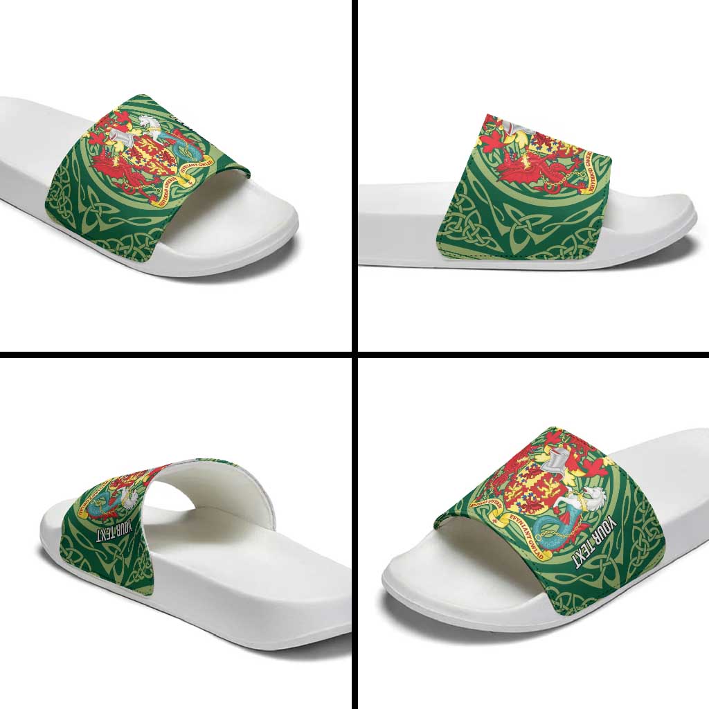 Personalized Carmarthenshire Wales Slide Sandals Map and Emblem Celtic Style LT19