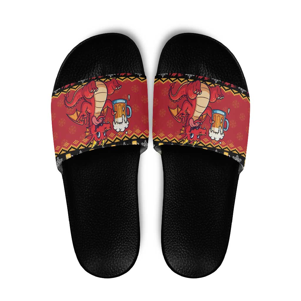 Carmarthenshire Wales Christmas Slide Sandals Funny Welsh Red Dragon Beer Xmas LT19