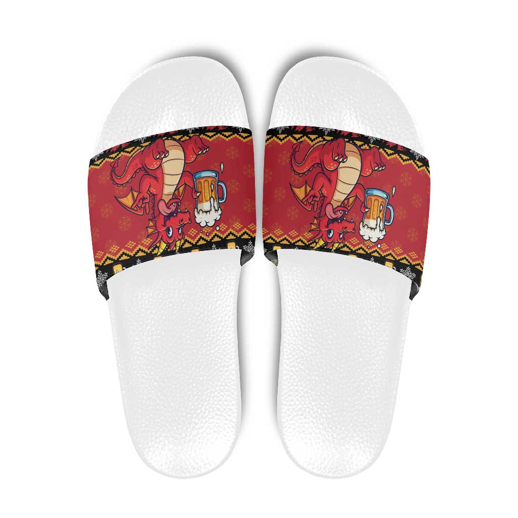 Carmarthenshire Wales Christmas Slide Sandals Funny Welsh Red Dragon Beer Xmas LT19