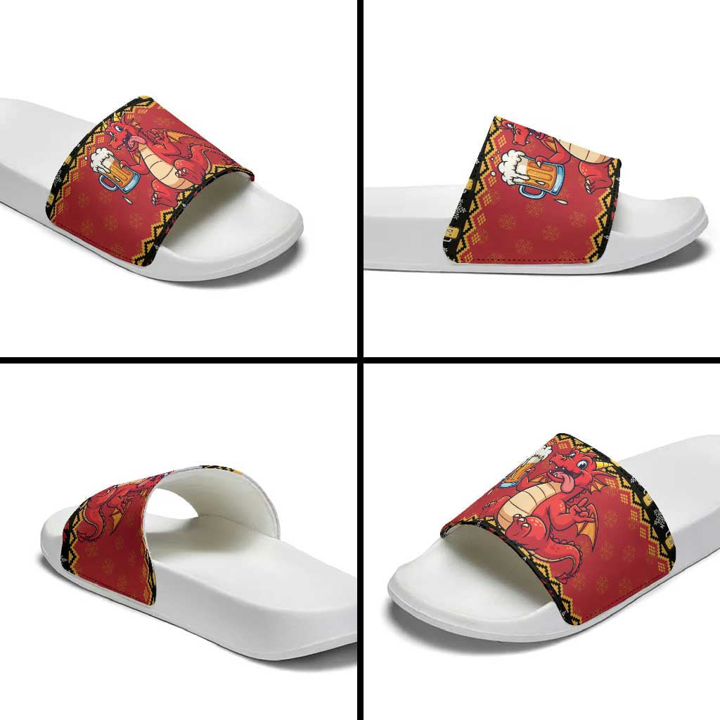 Carmarthenshire Wales Christmas Slide Sandals Funny Welsh Red Dragon Beer Xmas LT19