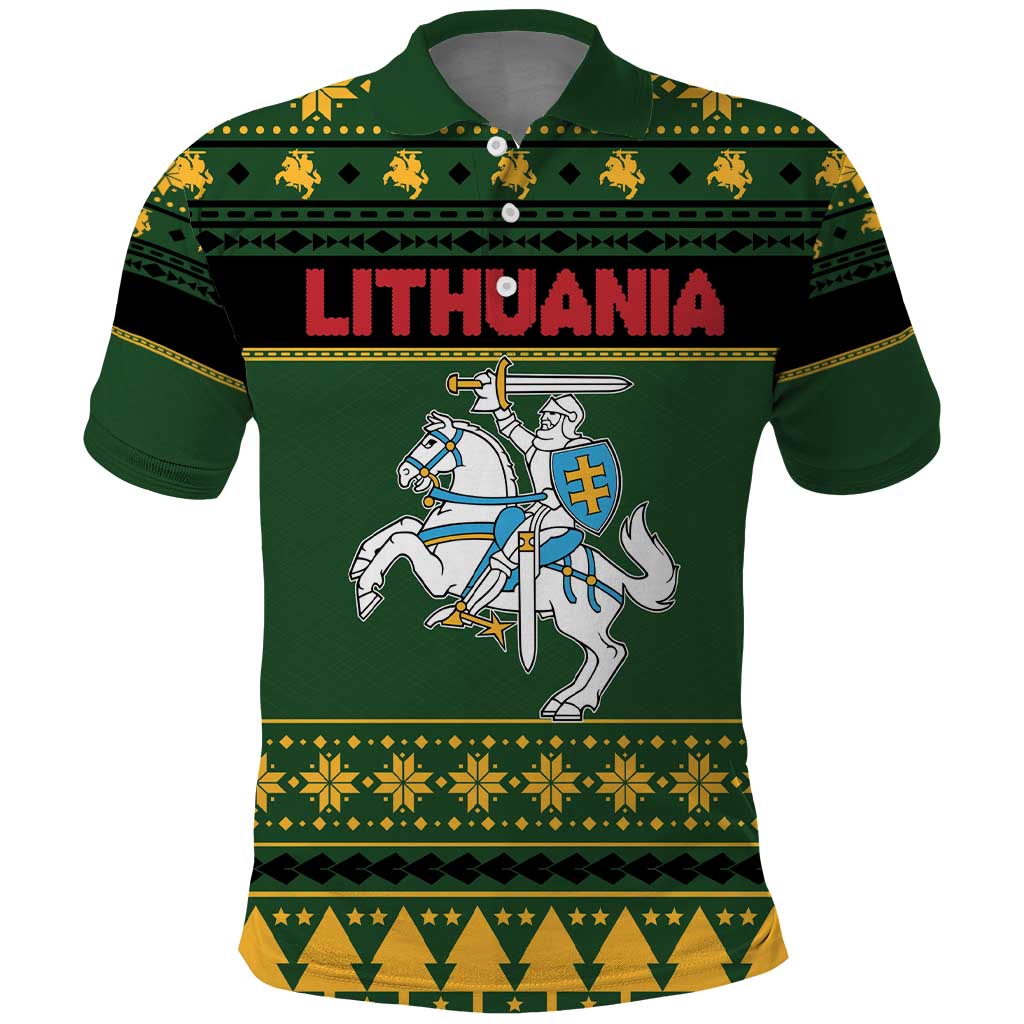 Lithuania Christmas Polo Shirt Coat Of Arms Linksmu Kaledu LT19