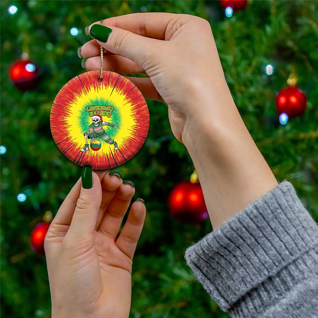 Lithuania Christmas Tie Dye Ceramic Ornament Skeleton Basketball Slam Dunk Santa Hat LT19
