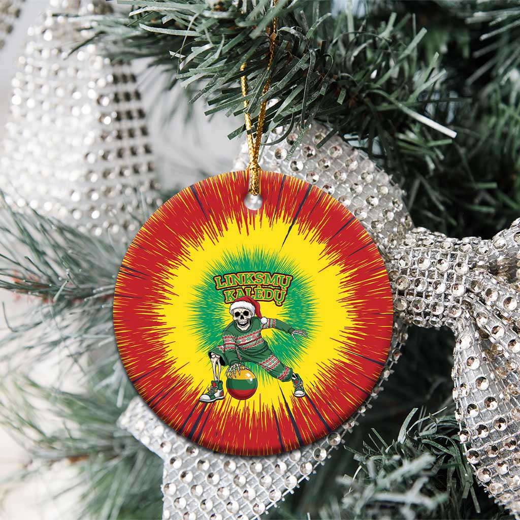 Lithuania Christmas Tie Dye Ceramic Ornament Skeleton Basketball Slam Dunk Santa Hat LT19