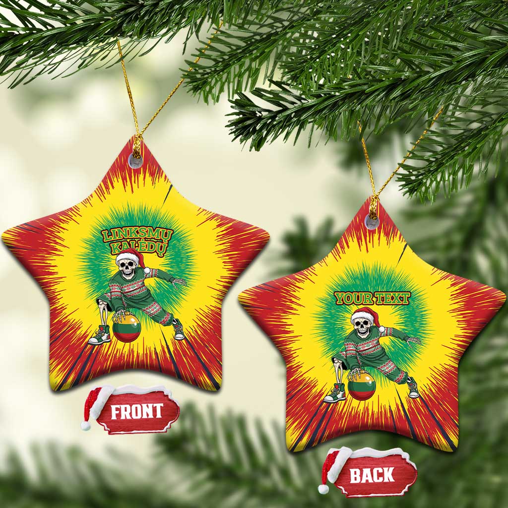 Lithuania Christmas Tie Dye Ceramic Ornament Skeleton Basketball Slam Dunk Santa Hat LT19