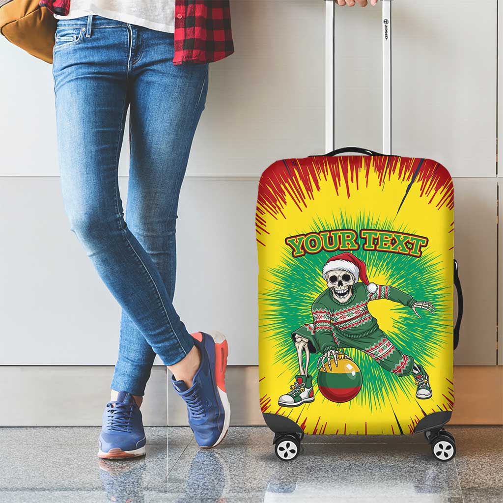 Personalized Lithuania Christmas Tie Dye Luggage Cover Skeleton Basketball Slam Dunk Santa Hat LT19