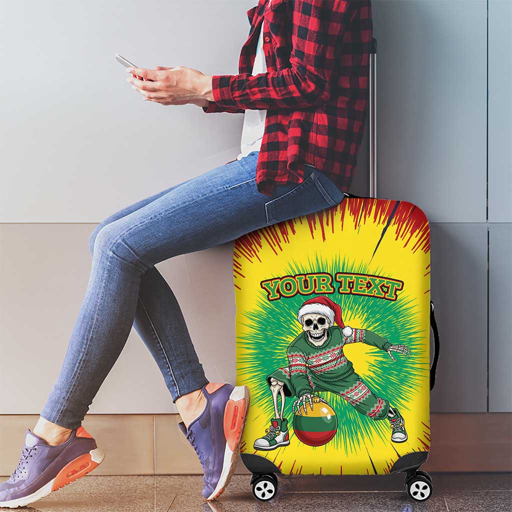 Personalized Lithuania Christmas Tie Dye Luggage Cover Skeleton Basketball Slam Dunk Santa Hat LT19
