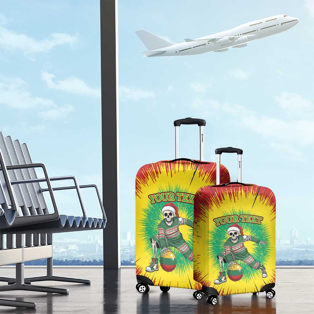 Personalized Lithuania Christmas Tie Dye Luggage Cover Skeleton Basketball Slam Dunk Santa Hat LT19