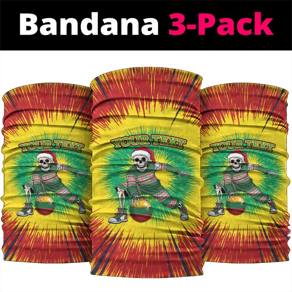 Personalized Lithuania Christmas Tie Dye Neck Gaiter Skeleton Basketball Slam Dunk Santa Hat LT19