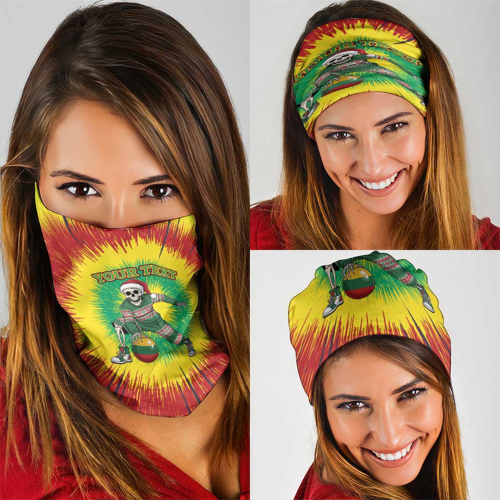 Personalized Lithuania Christmas Tie Dye Neck Gaiter Skeleton Basketball Slam Dunk Santa Hat LT19