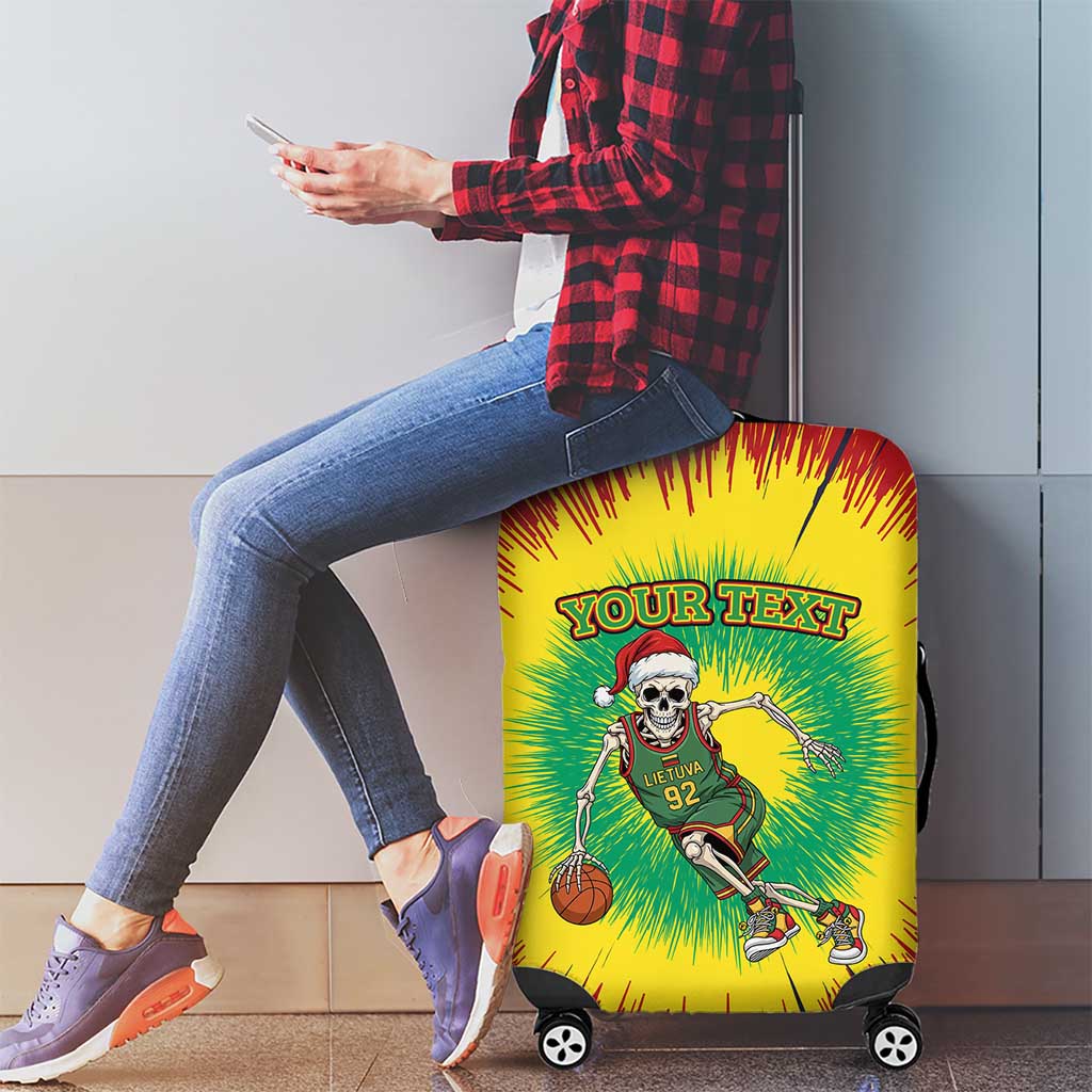 Personalized Lithuania Christmas Tie Dye Luggage Cover Skeleton Basketball Slam Dunk LT19