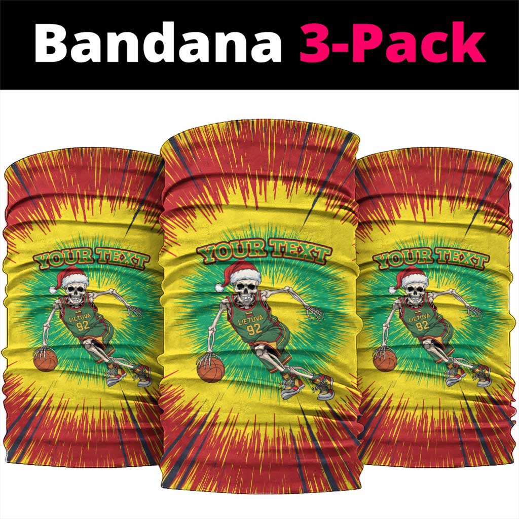 Personalized Lithuania Christmas Tie Dye Neck Gaiter Skeleton Basketball Slam Dunk LT19