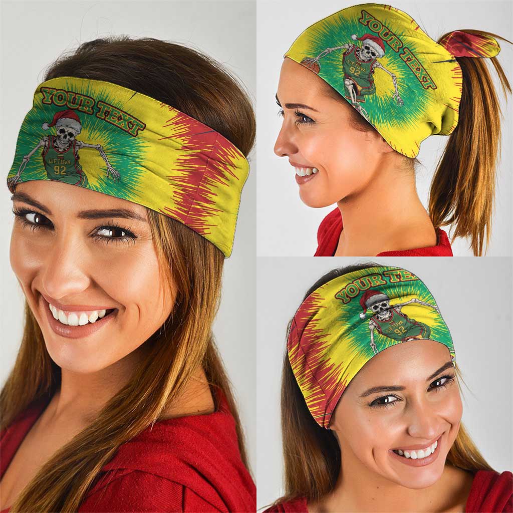 Personalized Lithuania Christmas Tie Dye Neck Gaiter Skeleton Basketball Slam Dunk LT19