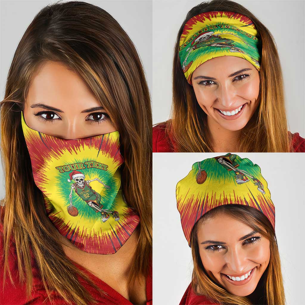 Personalized Lithuania Christmas Tie Dye Neck Gaiter Skeleton Basketball Slam Dunk LT19