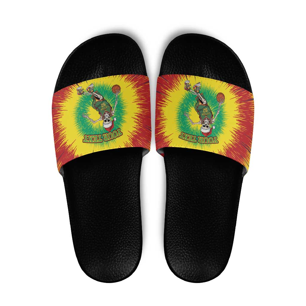 Personalized Lithuania Christmas Tie Dye Slide Sandals Skeleton Basketball Slam Dunk LT19
