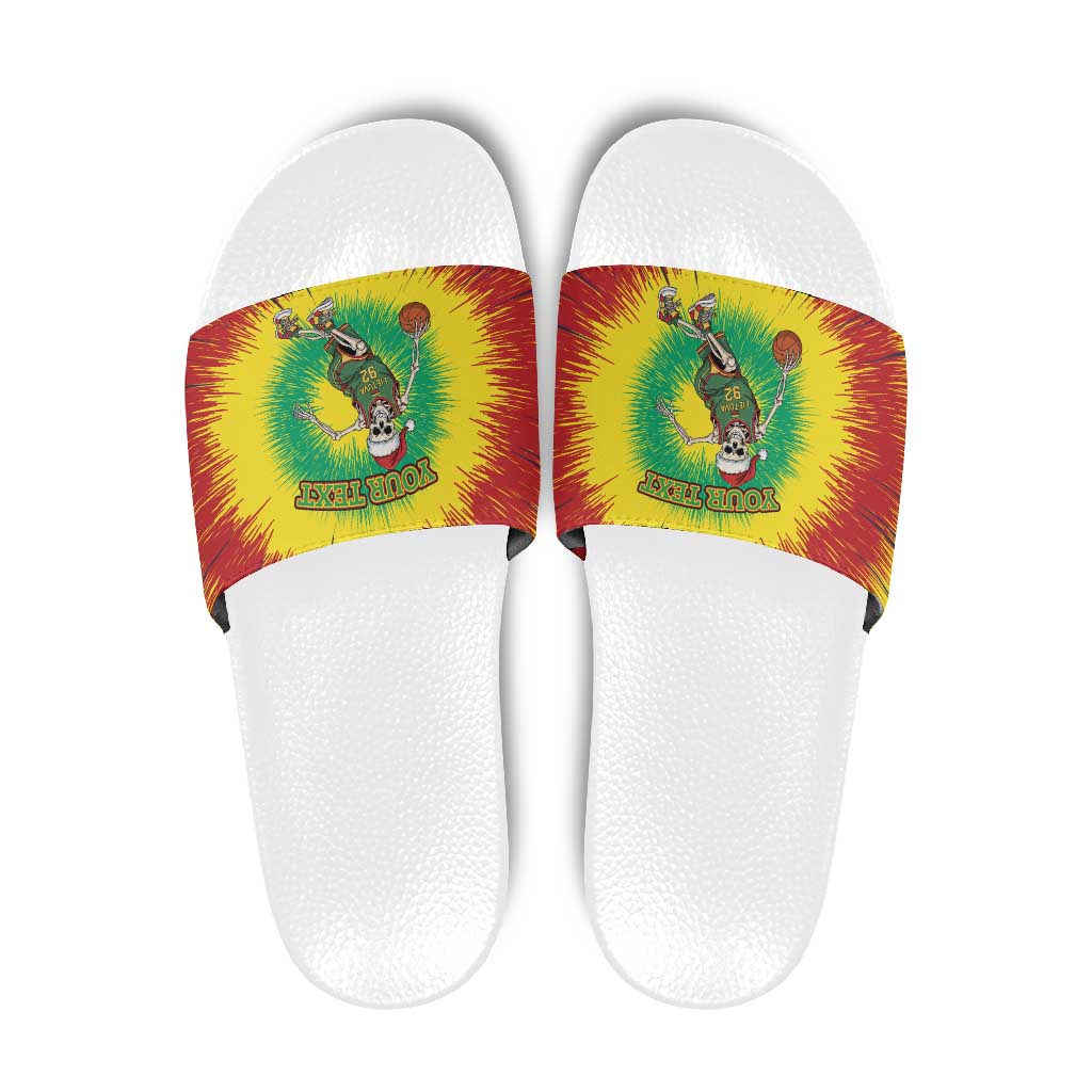Personalized Lithuania Christmas Tie Dye Slide Sandals Skeleton Basketball Slam Dunk LT19