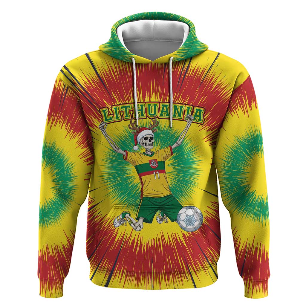 Personalized Lithuania Christmas Tie Dye Hoodie Skeleton Soccer Goal Celebration Santa Hat LT19