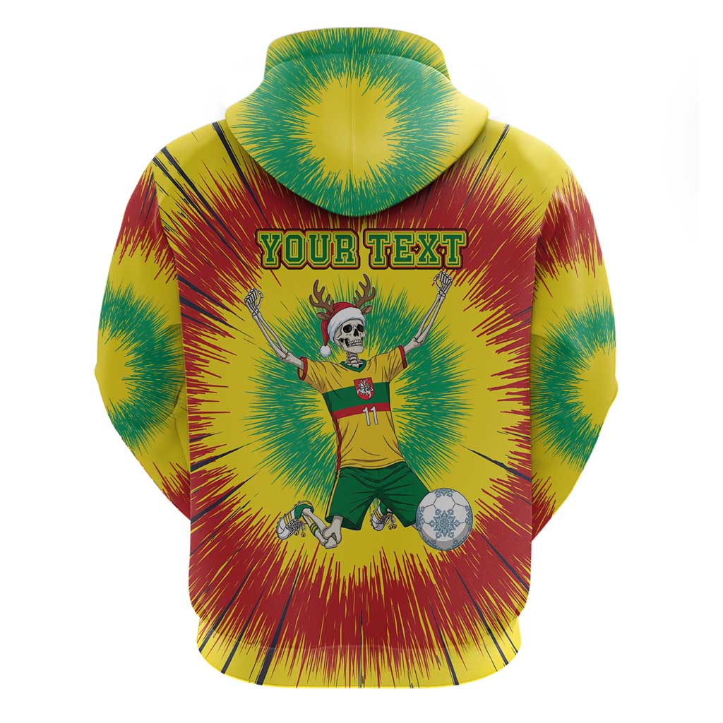 Personalized Lithuania Christmas Tie Dye Hoodie Skeleton Soccer Goal Celebration Santa Hat LT19
