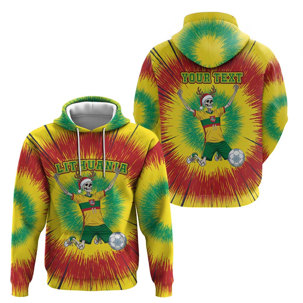 Personalized Lithuania Christmas Tie Dye Hoodie Skeleton Soccer Goal Celebration Santa Hat LT19