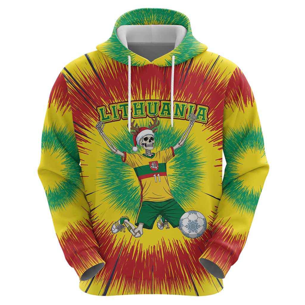 Personalized Lithuania Christmas Tie Dye Hoodie Skeleton Soccer Goal Celebration Santa Hat LT19