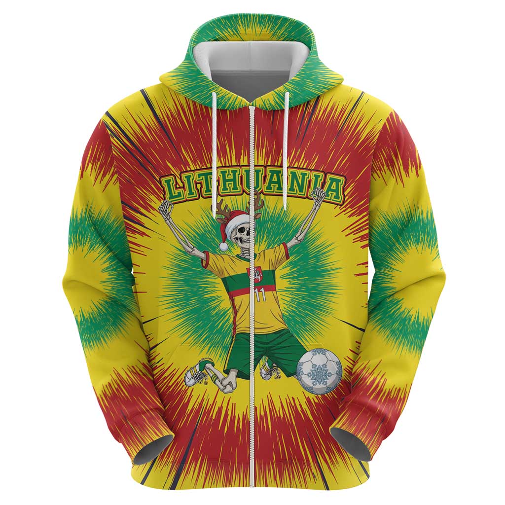 Personalized Lithuania Christmas Tie Dye Hoodie Skeleton Soccer Goal Celebration Santa Hat LT19
