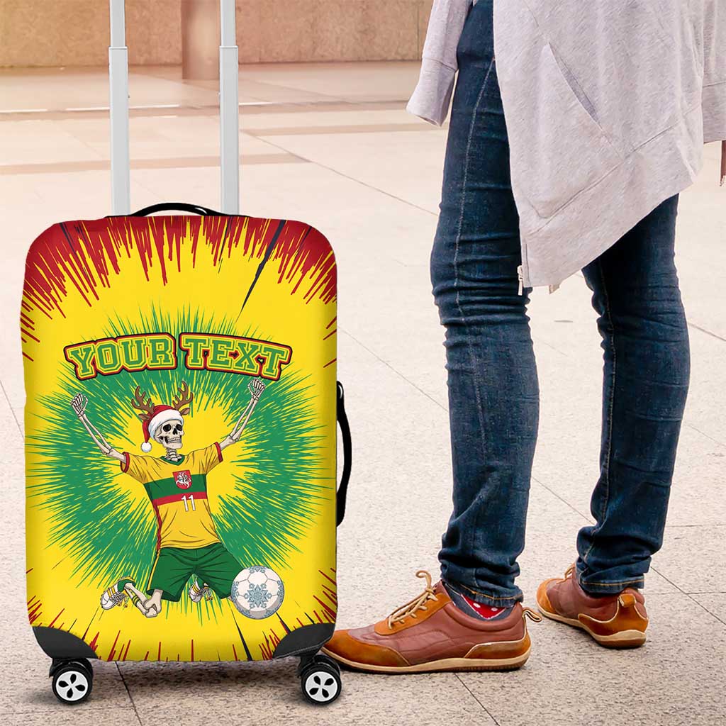 Personalized Lithuania Christmas Tie Dye Luggage Cover Skeleton Soccer Goal Celebration Santa Hat LT19