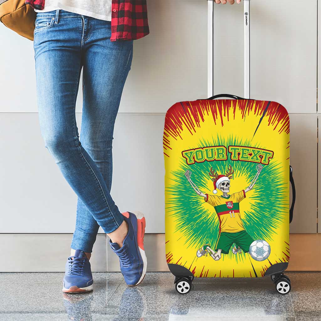 Personalized Lithuania Christmas Tie Dye Luggage Cover Skeleton Soccer Goal Celebration Santa Hat LT19