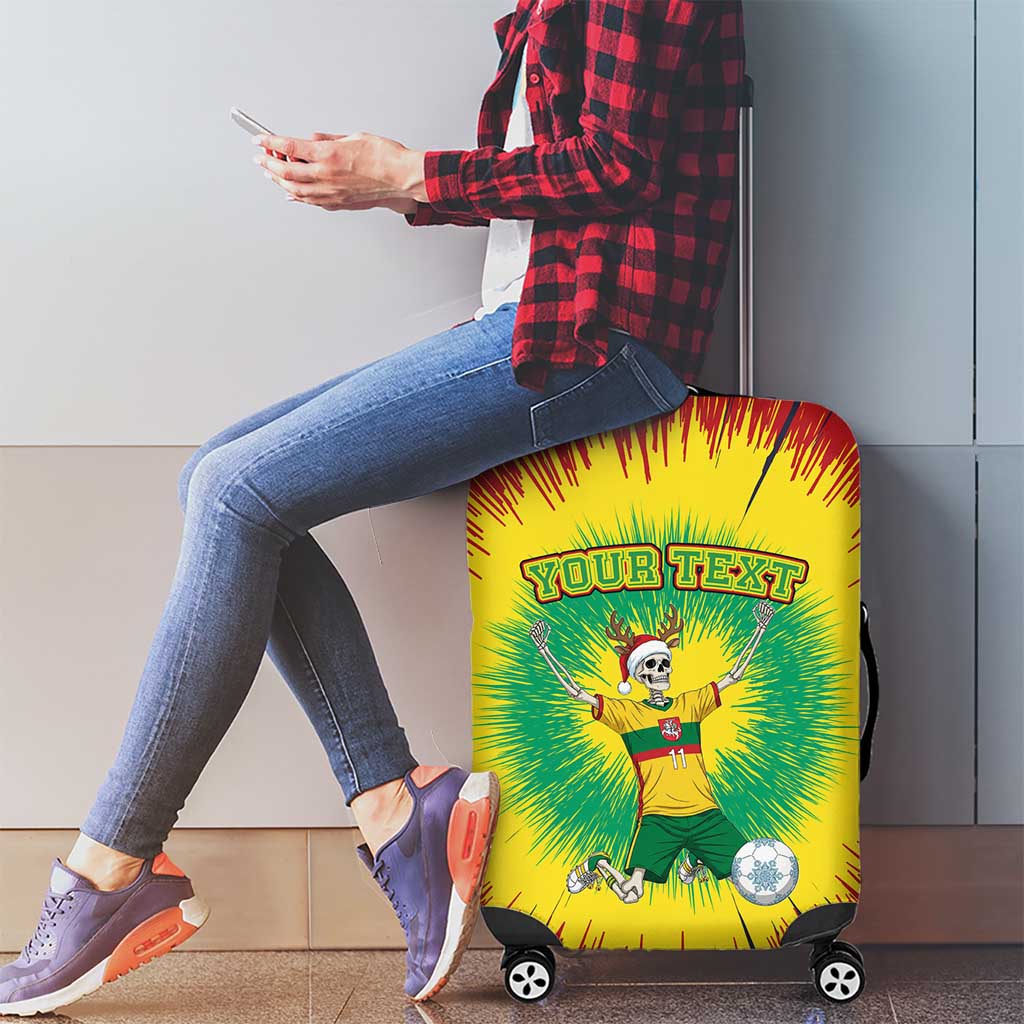 Personalized Lithuania Christmas Tie Dye Luggage Cover Skeleton Soccer Goal Celebration Santa Hat LT19