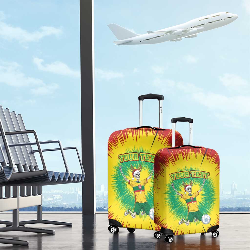 Personalized Lithuania Christmas Tie Dye Luggage Cover Skeleton Soccer Goal Celebration Santa Hat LT19