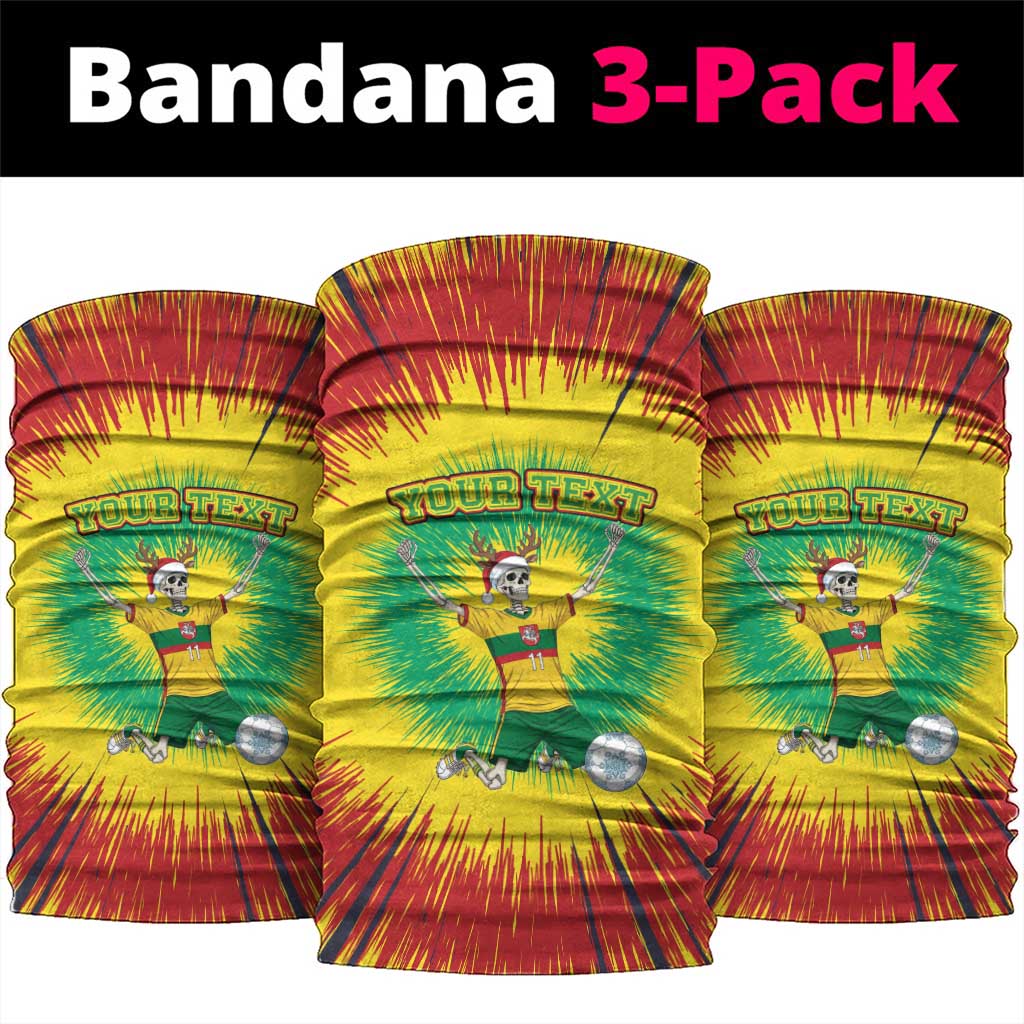 Personalized Lithuania Christmas Tie Dye Neck Gaiter Skeleton Soccer Goal Celebration Santa Hat LT19