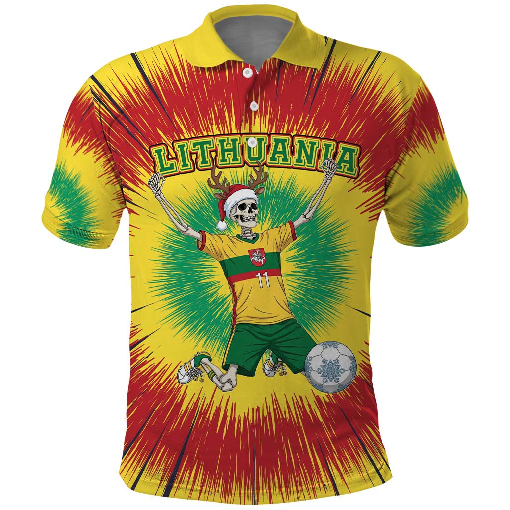 Personalized Lithuania Christmas Tie Dye Polo Shirt Skeleton Soccer Goal Celebration Santa Hat LT19