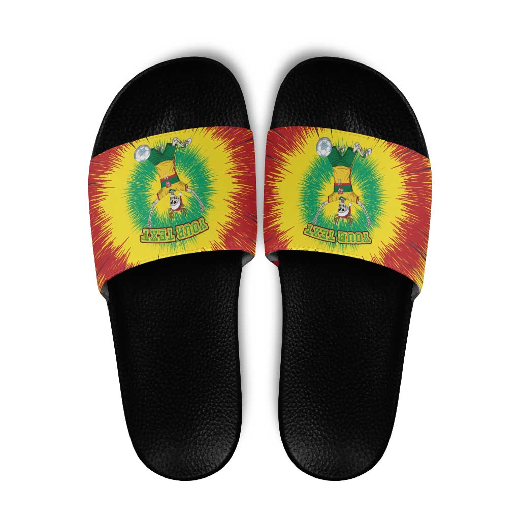 Personalized Lithuania Christmas Tie Dye Slide Sandals Skeleton Soccer Goal Celebration Santa Hat LT19