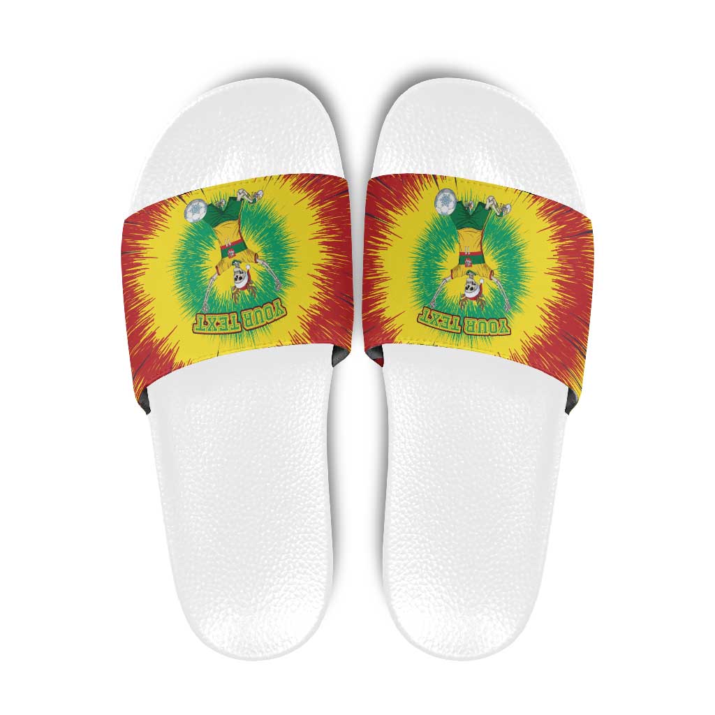Personalized Lithuania Christmas Tie Dye Slide Sandals Skeleton Soccer Goal Celebration Santa Hat LT19