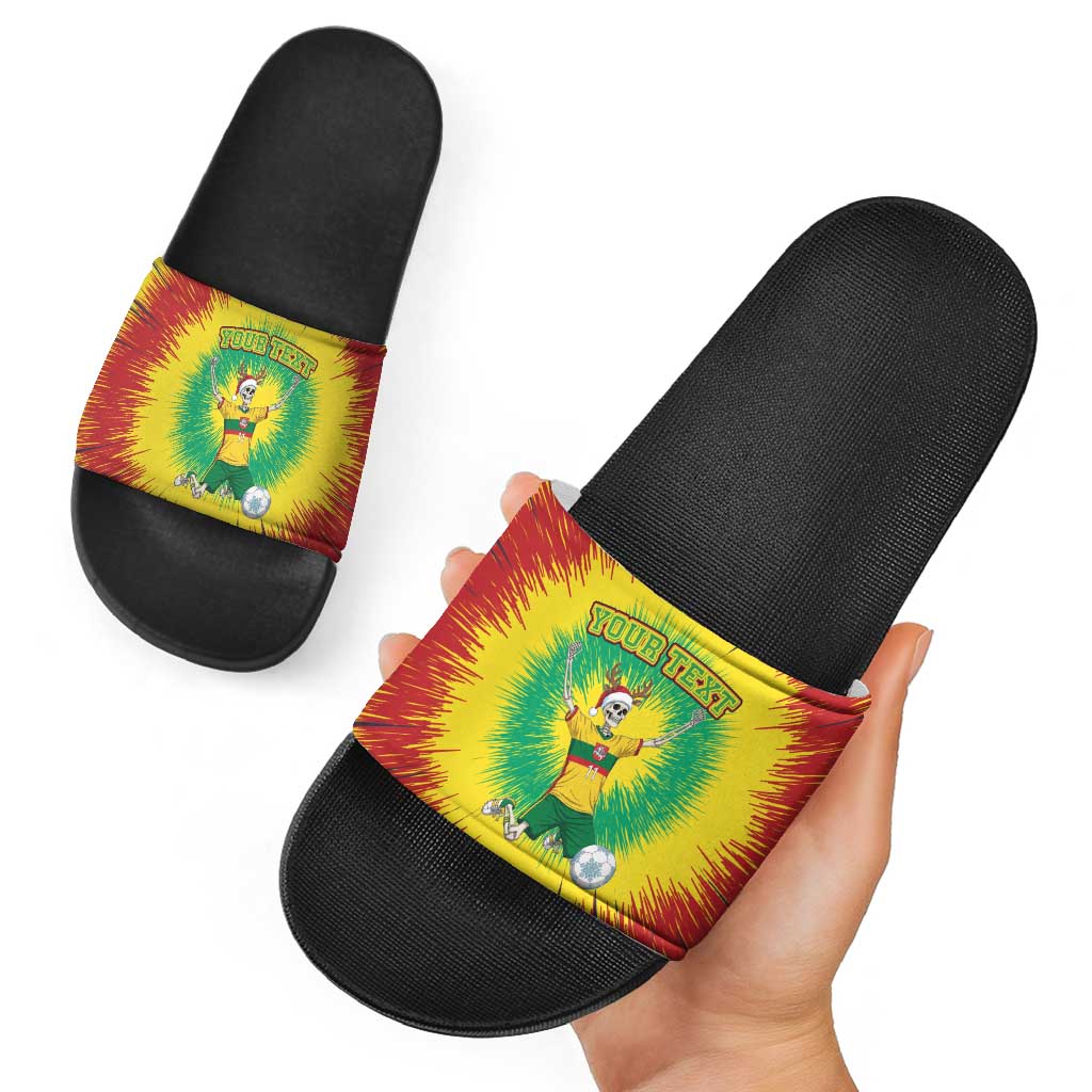 Personalized Lithuania Christmas Tie Dye Slide Sandals Skeleton Soccer Goal Celebration Santa Hat LT19