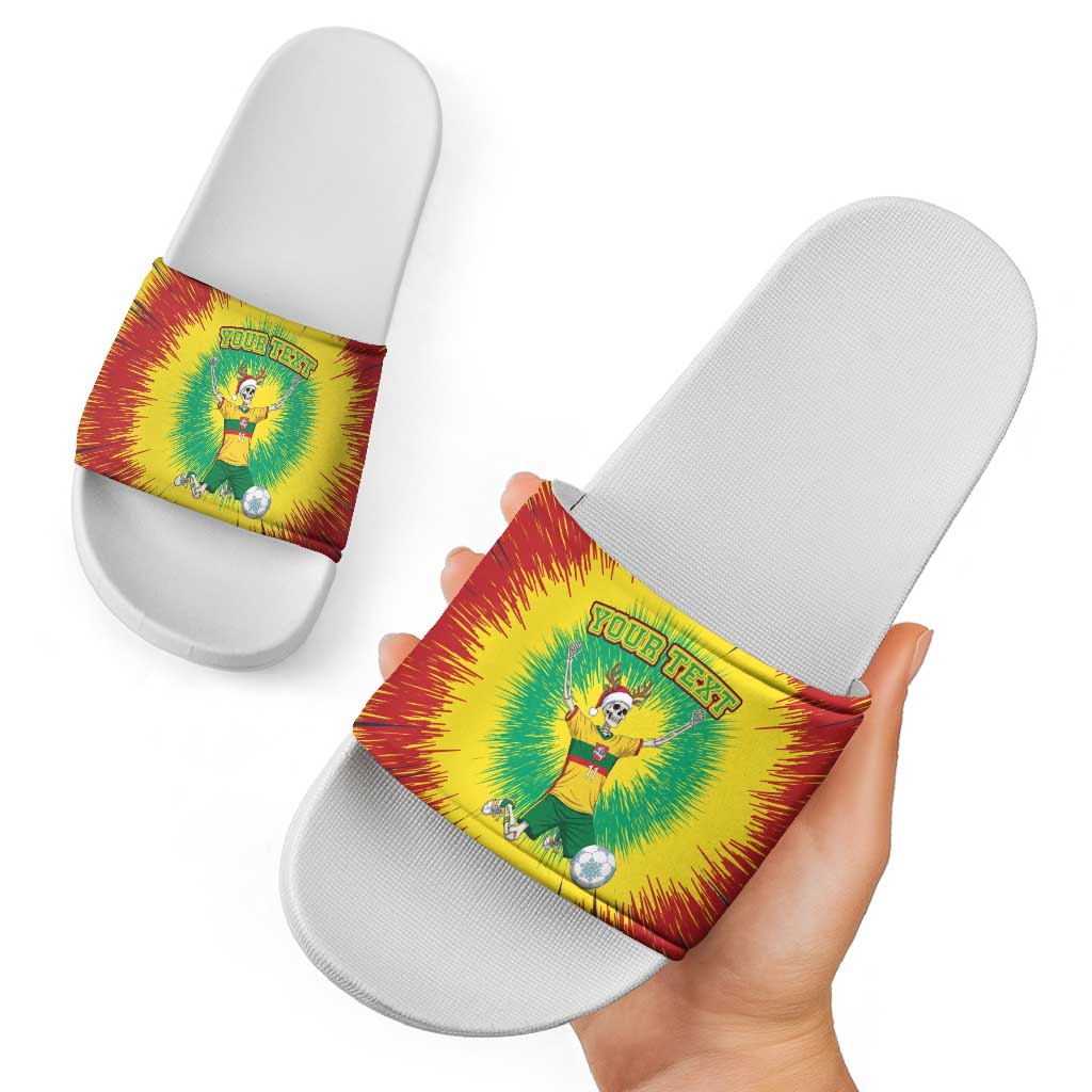 Personalized Lithuania Christmas Tie Dye Slide Sandals Skeleton Soccer Goal Celebration Santa Hat LT19