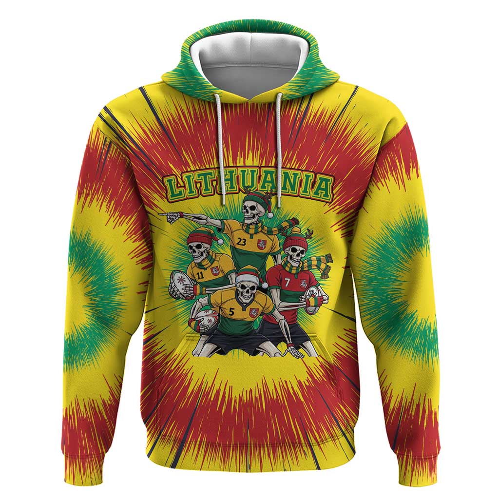 Personalized Lithuania Christmas Hoodie Skeleton Rugby Tie Dye Vintage LT19