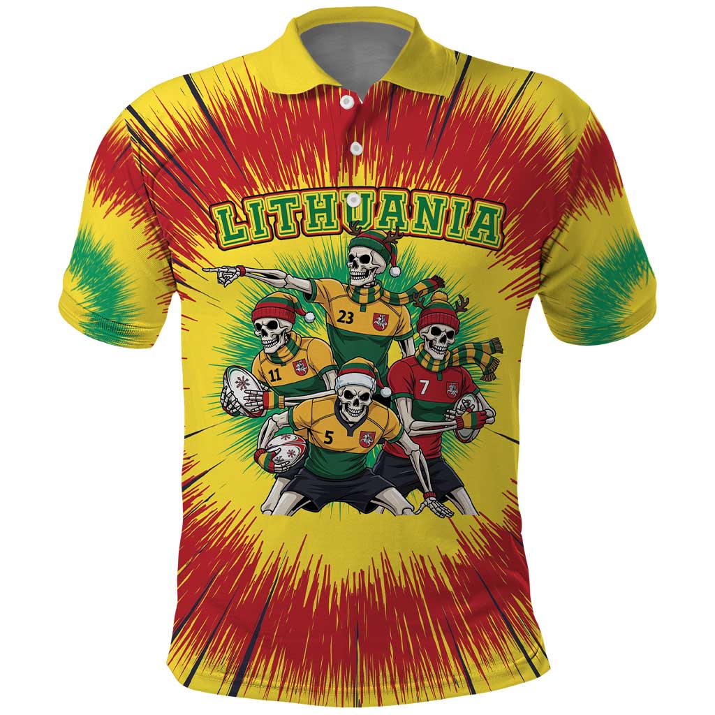 Personalized Lithuania Christmas Polo Shirt Skeleton Rugby Tie Dye Vintage LT19