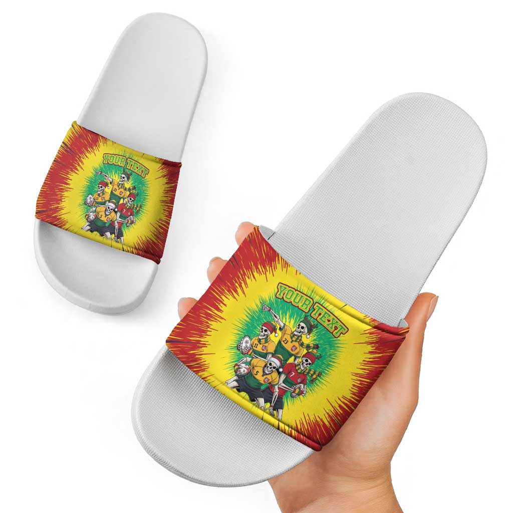 Personalized Lithuania Christmas Slide Sandals Skeleton Rugby Tie Dye Vintage LT19